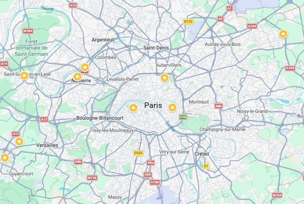 Carte des arrondissements desservis par Glassgow à Paris